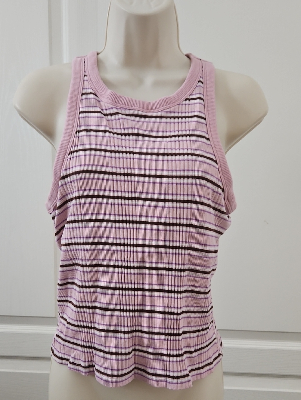 Victoria's Secret Pink | Striped Ribbed Racerback Tank Top, built in bra Size L.